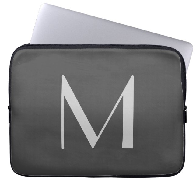 Monogram Grey Modern Add Your Name Initial Laptop Sleeve (Front)