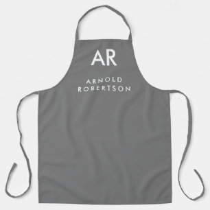 Monogram Grey Modern Custom Name Apron