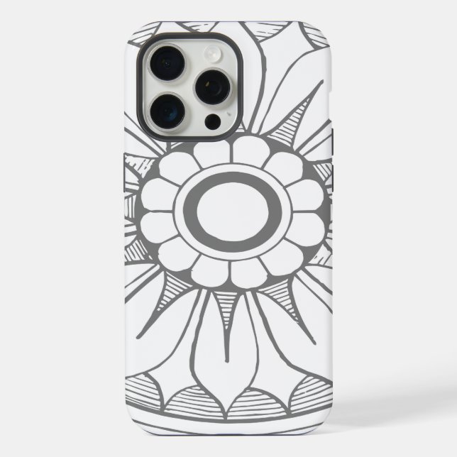Monogram Grey Modern Daisy Medallion Pattern iPhone Case (Back)