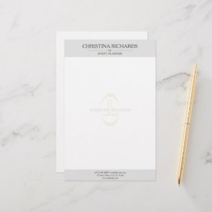 Monogram Grey Modern Elegant Business Stationery