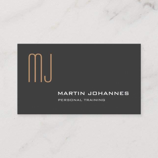 Monogram Grey Personal Trainer Business Card (Front)