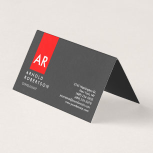 Monogram Grey Red Modern Consultant Business Card