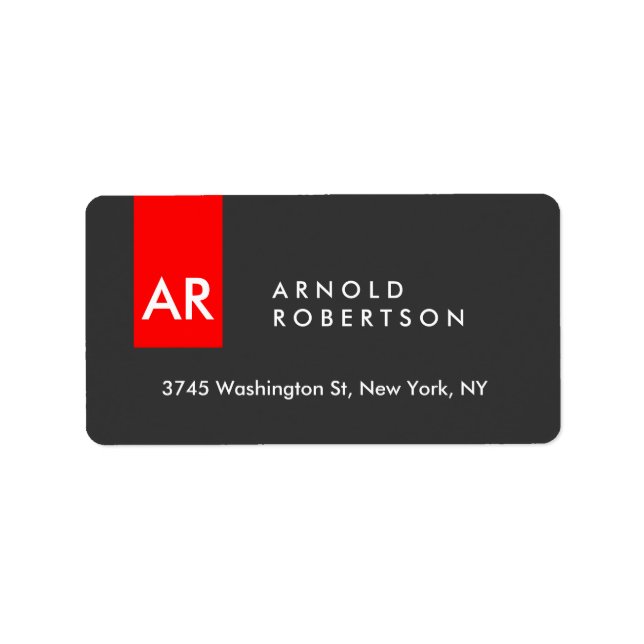 Monogram Grey Red Modern Minimalist Label (Front)
