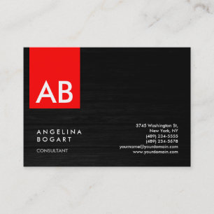 Monogram Grey Red Wood Modern Consultant Business Card