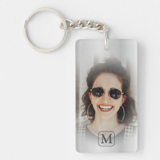 Monogram Grey Silver Photo Keepsake Key Ring (Front)