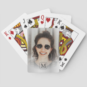 Monogram Grey Silver Photo Keepsake Playing Cards