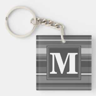 Monogram grey stripes key ring