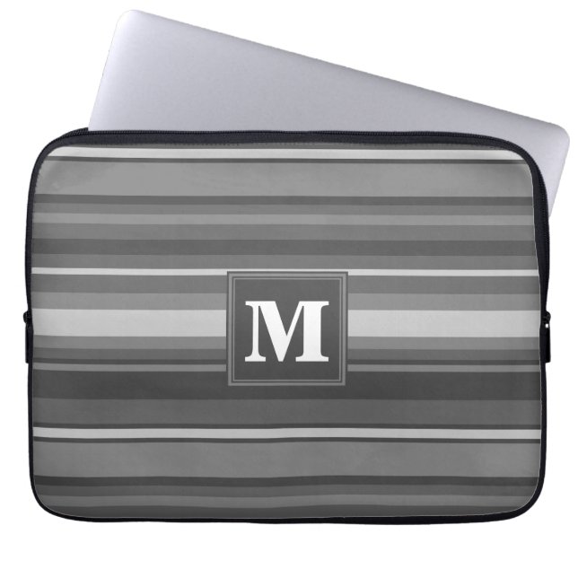 Monogram grey stripes laptop sleeve (Front)