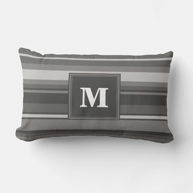 Monogram grey stripes lumbar cushion (Front)