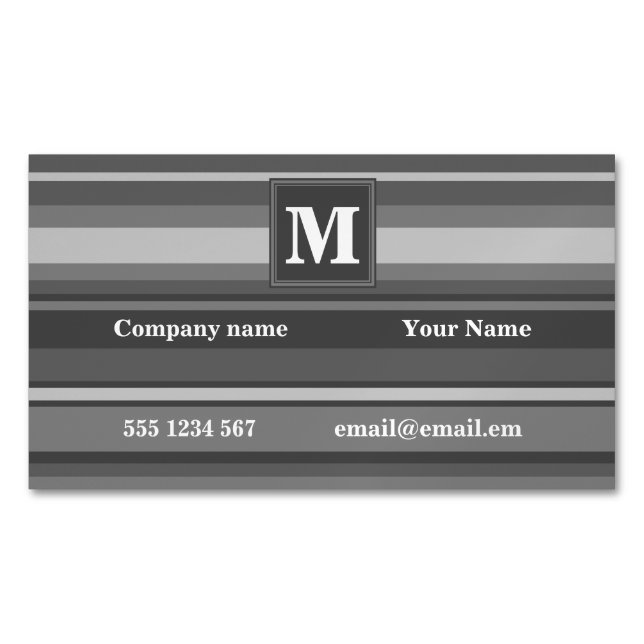 Monogram grey stripes 	Magnetic business card (Front)