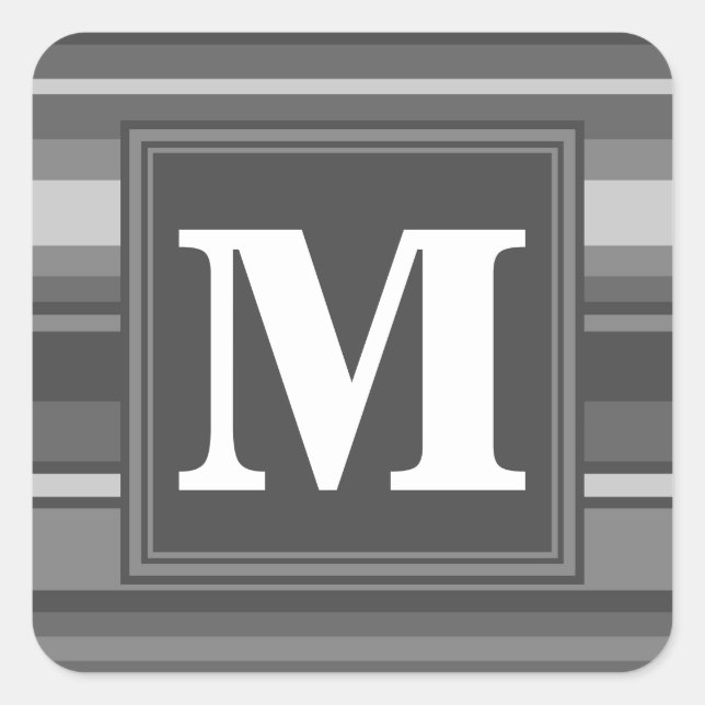 Monogram grey stripes square sticker (Front)