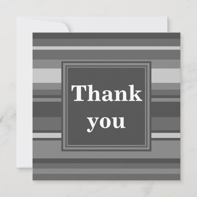 Monogram grey stripes thank you card (Front)