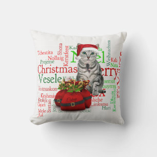 Monogram Grey Tabby Christmas Cat Cushion