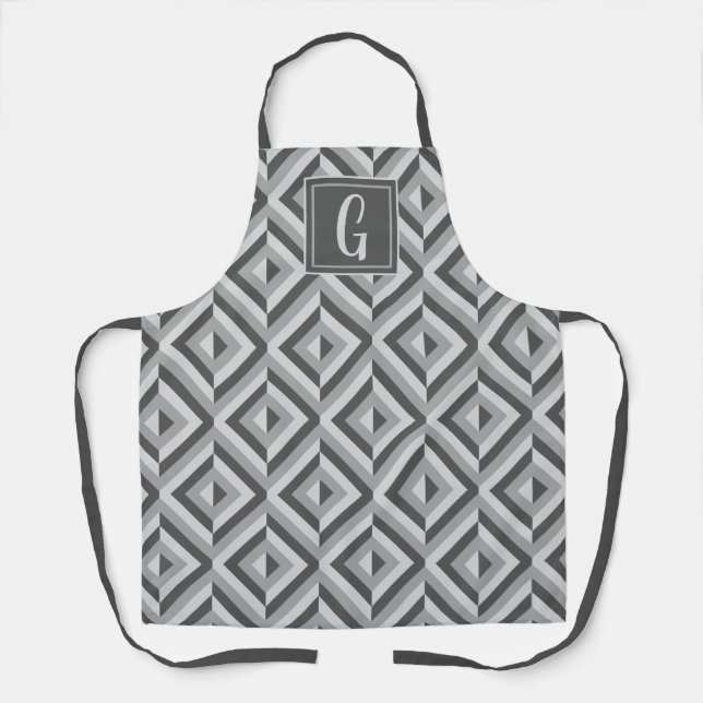 Monogram Grey Three-Tone Diamond Pattern Apron (Front)