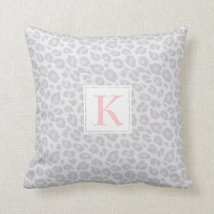 Monogram Grey Tonal Leopard Print Throw Pillow