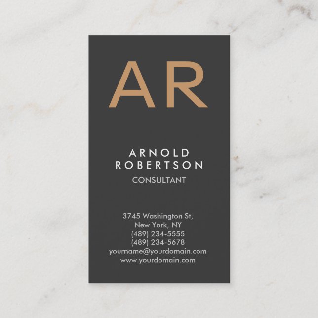 Monogram Grey Trendy Consultant Business Card (Front)