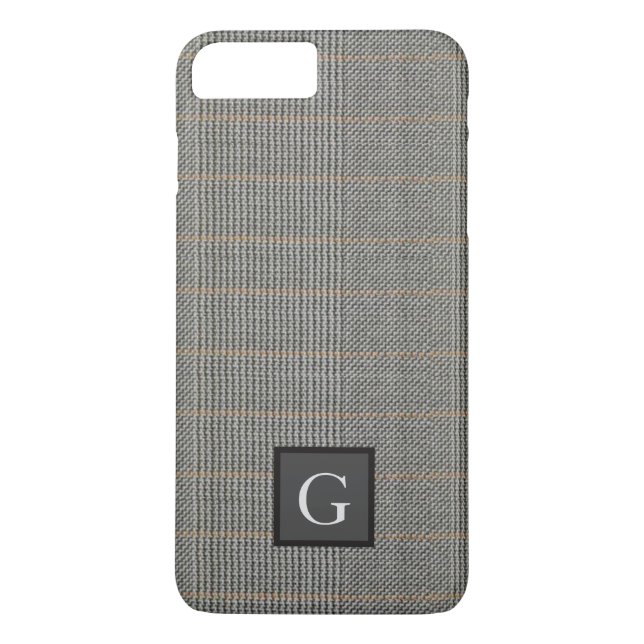 Monogram Grey Tweed Groomsman Bestman Wedding Gift Case-Mate iPhone Case (Back)