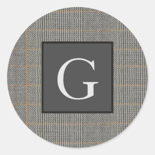 Monogram Grey Tweed Groomsman Bestman Wedding Gift Classic Round Sticker