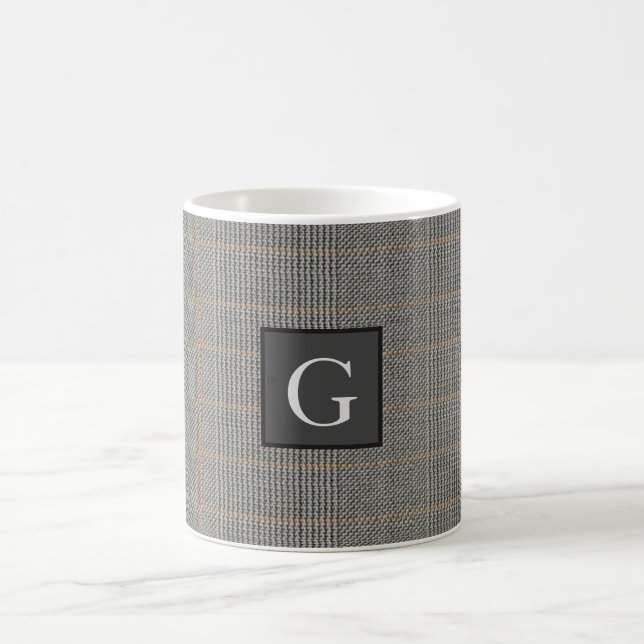 Monogram Grey Tweed Groomsman Bestman Wedding Gift Coffee Mug (Center)