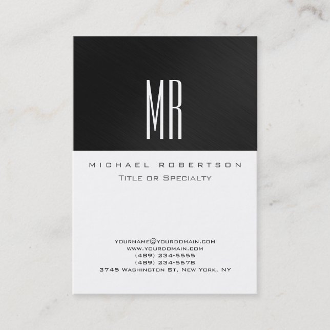 Monogram Grey White Colour Chubby Business Card (Front)