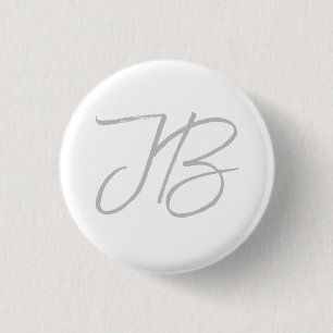Monogram Grey White Plain Calligraphy Script 3 Cm Round Badge