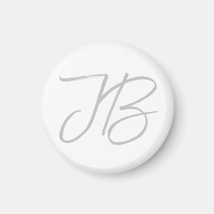Monogram Grey White Plain Calligraphy Script Magnet