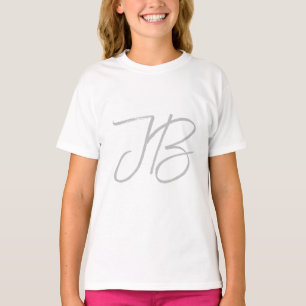 Monogram Grey White Plain Calligraphy Script T-Shirt