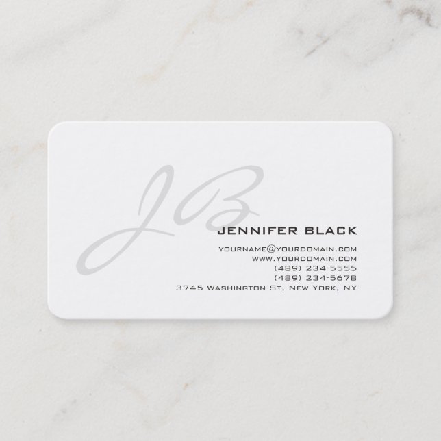 Monogram Grey White Rounded Corner Business Card (Front)