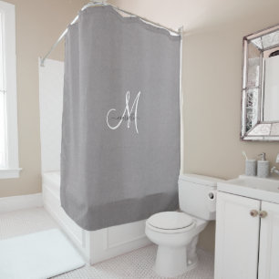 Monogram Grey White Script Faux Linen  Shower Curtain