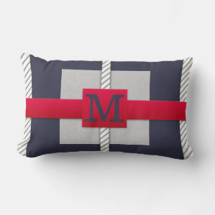Monogram Grey & White Striped Any Size Custom Lumbar Cushion