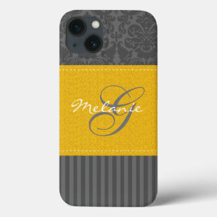 Monogram Grey Yellow Damask Stripe iPad Air Case