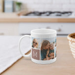 Monogram Grid Photo Collage Coffee Mug<br><div class="desc">This simple personalised photo mug design puts 6 of your favourite snaps front and centre,  along with a single initial monogram on each side. Customise with six square photos of friends,  kids,  grandchildren,  pets,  or your favourite places,  with your initial in white lettering on a light eucalyptus green square.</div>