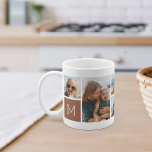 Monogram Grid Photo Collage Coffee Mug<br><div class="desc">This simple personalised photo mug design puts 6 of your favourite snaps front and centre,  along with a single initial monogram on each side. Customise with six square photos of friends,  kids,  grandchildren,  pets,  or your favourite places,  with your initial in white lettering on a warm terracotta rust square.</div>