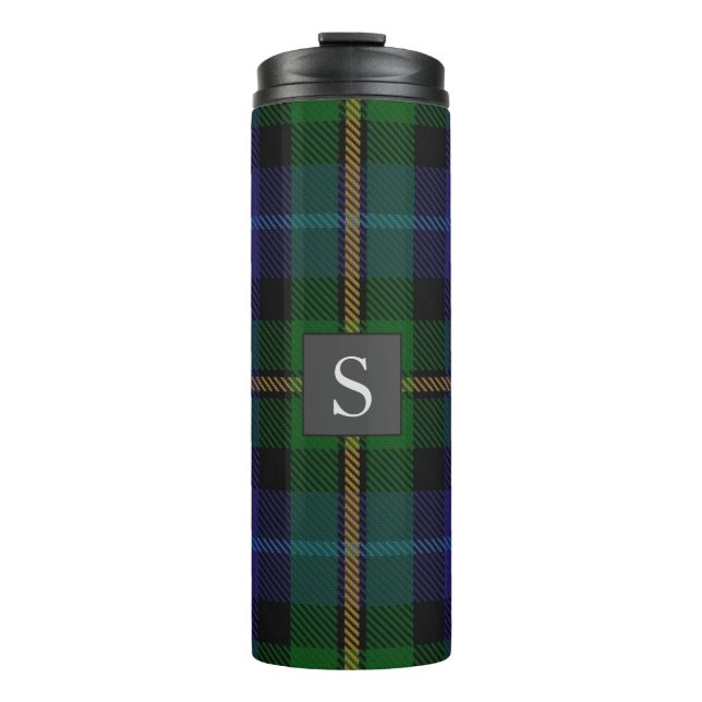 Monogram Groomsman Best Man BlueGreen Smith Tartan Thermal Tumbler (Front)