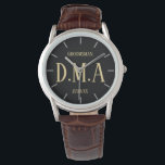 Monogram Groomsman Bestman Father Groom Bride Watch<br><div class="desc">This watch has 3 text fields allows you to add up to three initials for a monogram,  a title (bestman,  groomsman,  ringbearer) and a date of the wedding or other text as desired. Keep the words short to ensure they fit the space.</div>