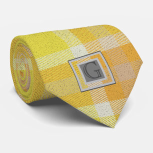 Monogram Groomsmen Best Man Yellow Orange Tartan Tie