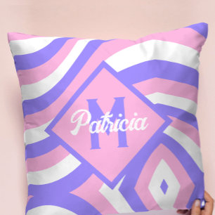 Monogram Groovy Pink & Purple Psychedelic Cushion