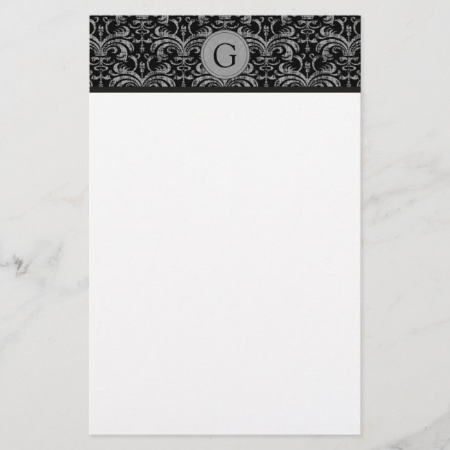 Monogram Grunge Damask Stationery (Front)