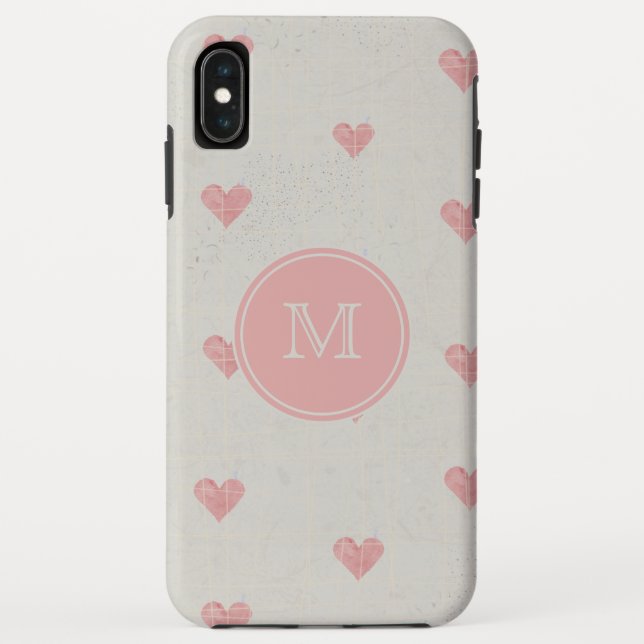 Monogram Grunge Pink Hearts Pattern Case-Mate iPhone Case (Back)