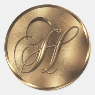 Monogram H Bronze Wedding Invitation Holiday Classic Round Sticker