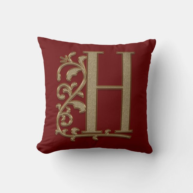 Monogram H Burgundy Red Family Wedding, Birthday Cushion (Front)