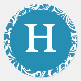 Monogram H Cerulean Invitation Stickers For Weddin
