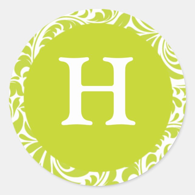 Monogram H Chartreuse Wedding Theme Monograms Invi Classic Round Sticker (Front)