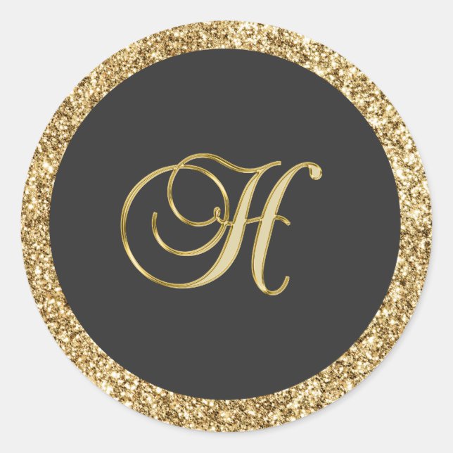 Monogram H, elegant golden elegance Classic Round Sticker (Front)
