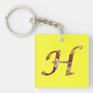 Monogram H Floral Design Keychain