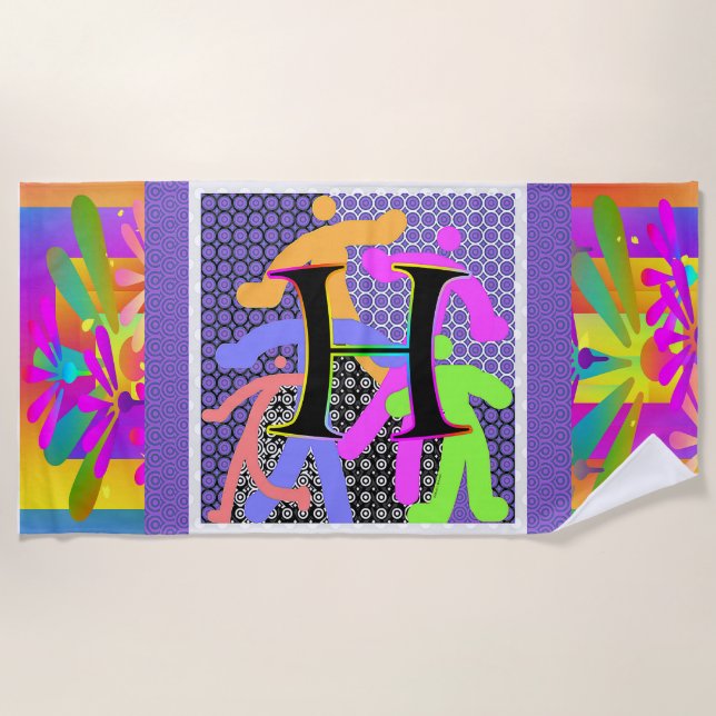 Monogram H Fun Figures Beach Towel (Front)