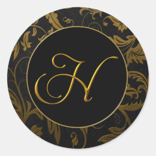 Monogram H Gold and Black Damask Wedding Seal