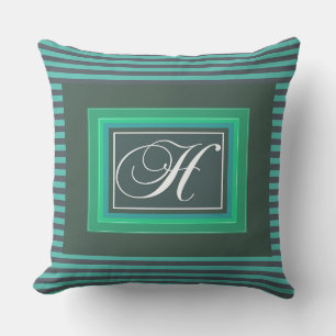 Monogram H Green White Script Cushion