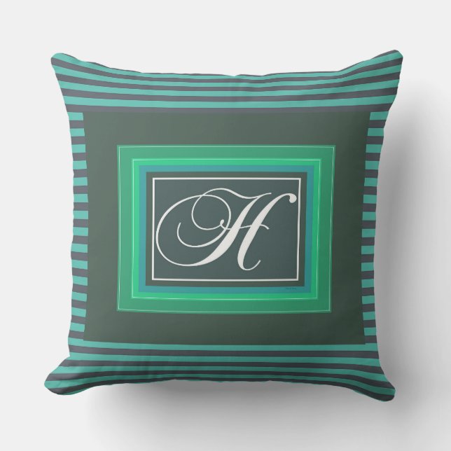 Monogram H Green White Script Cushion (Front)