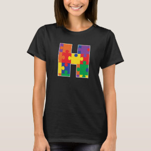 Monogram H in Multi Color Puzzle Pieces T-Shirt